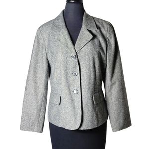 Josephine Chaus cream heather wool blend tweed button blazer size 12 petite